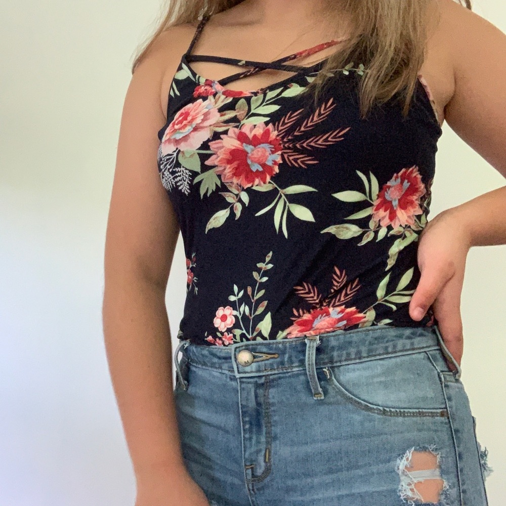 floral navy blue rue21 tank top